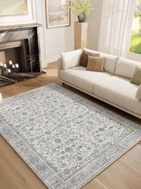 Washable Area Rugs 5'x7' Non-Slip Vintage Boho Distressed Fade Resistant Low Pil